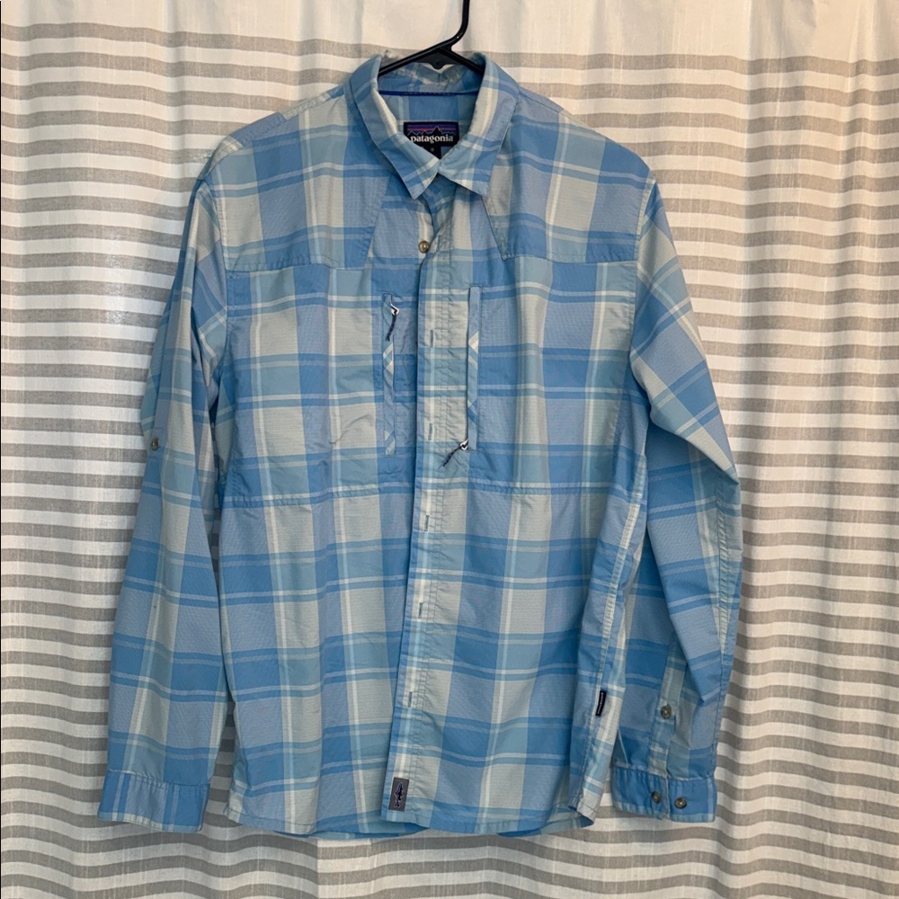 Patagonia Men's Pale Blue Plaid Button-Down Shirt
